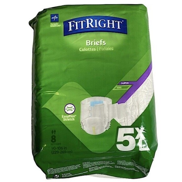 FitRight Adult Diapers Incontinence Briefs with Tabs 8 CT New 5XL 90-106 in - Picture 1 of 3
